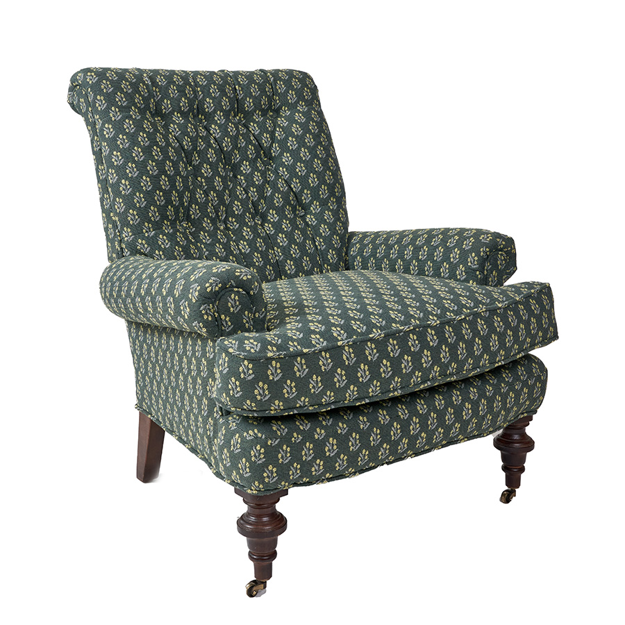 Pair of Tufted Arm Chairs Upholstered in Ferrick Mason Caroline Forest Woven - Image 3