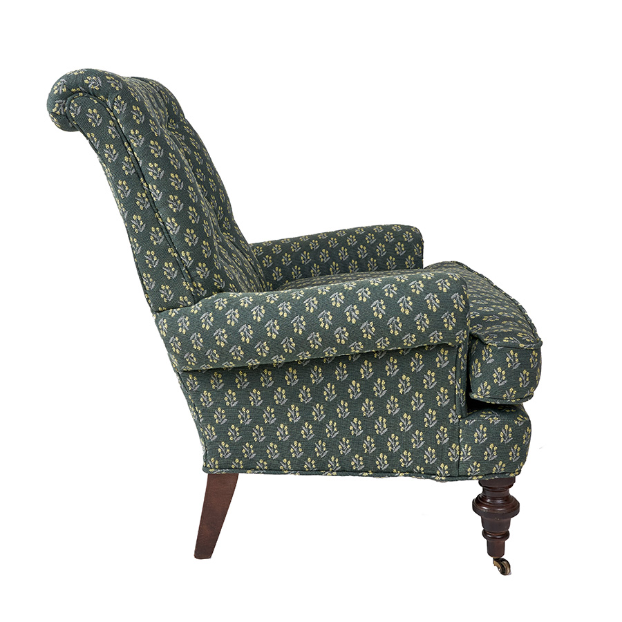Pair of Tufted Arm Chairs Upholstered in Ferrick Mason Caroline Forest Woven - Image 4
