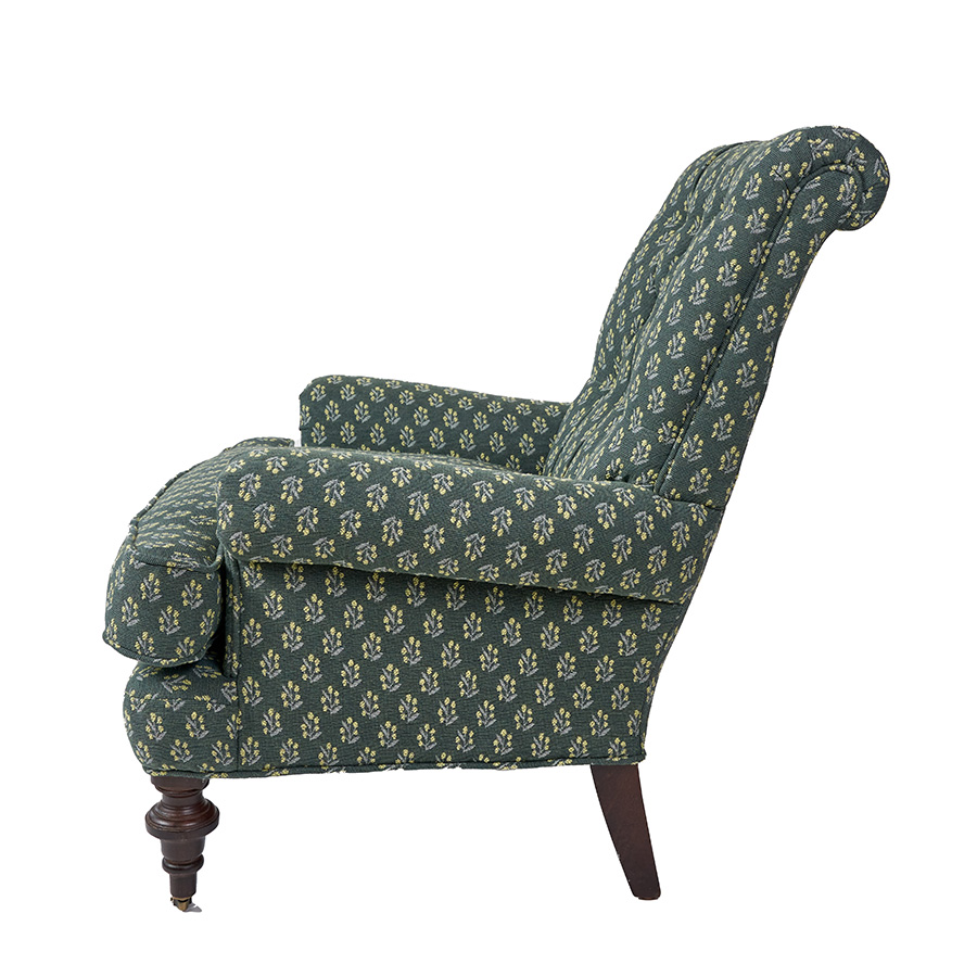 Pair of Tufted Arm Chairs Upholstered in Ferrick Mason Caroline Forest Woven - Image 6