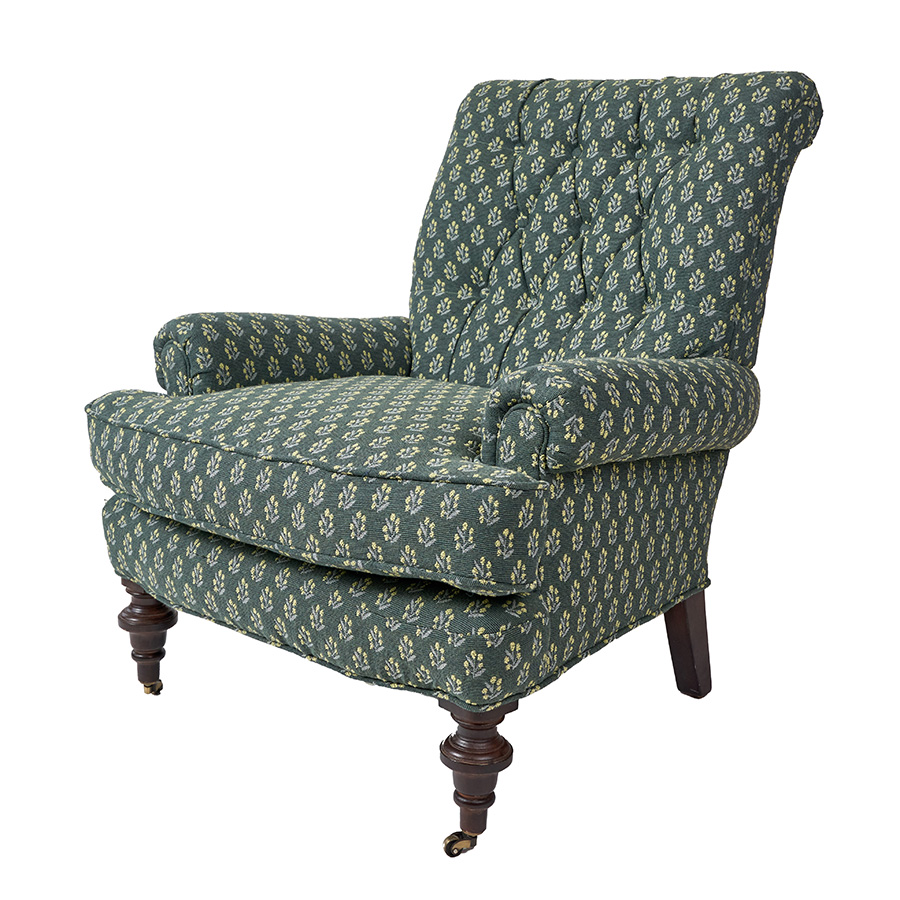 Pair of Tufted Arm Chairs Upholstered in Ferrick Mason Caroline Forest Woven - Image 7
